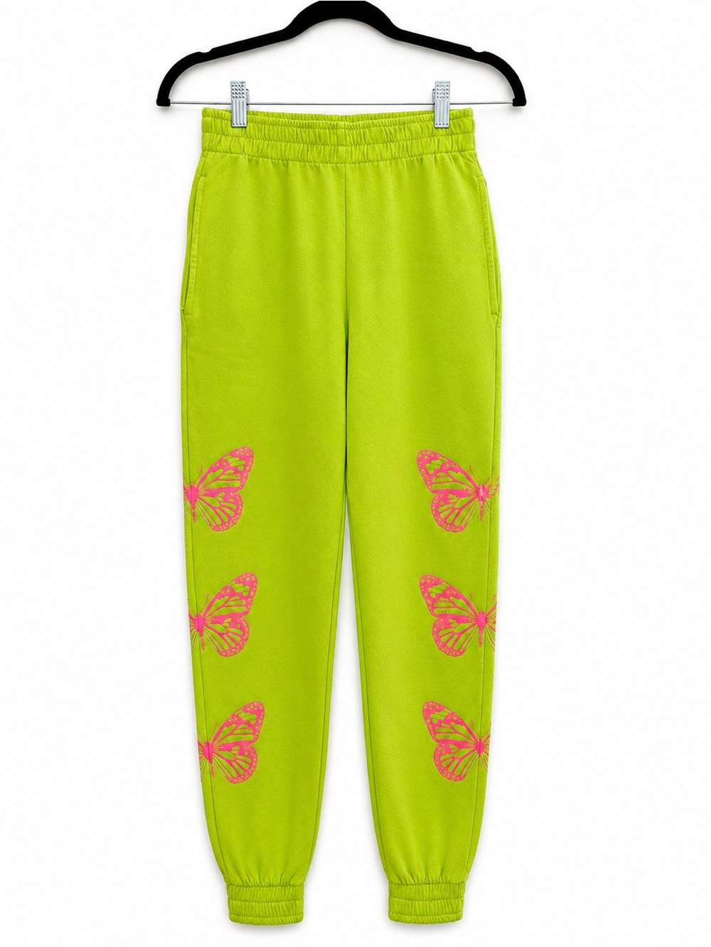 Frankies Bikinis Aiden Butterfly Sweatpants Neon Green Pink NWT Size M